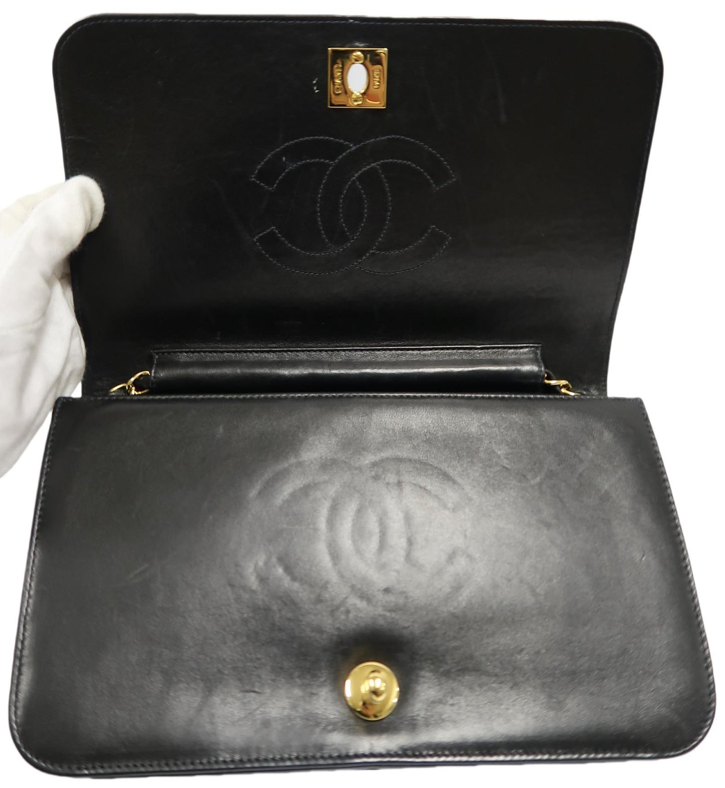 Chanel Black Lambskin Matelasse Single Chain Shoulder Bag CF with Gold Hardware, with Box and Dust Bag