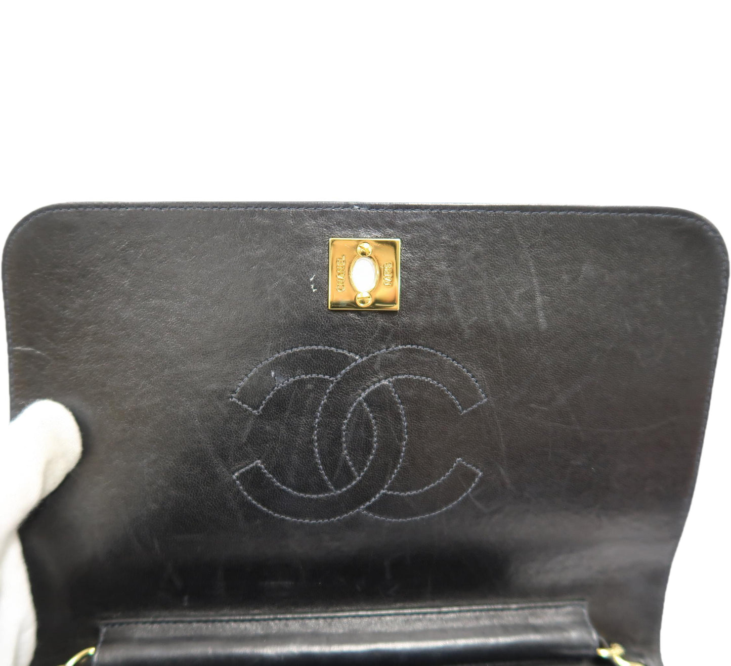 Chanel Black Lambskin Matelasse Single Chain Shoulder Bag CF with Gold Hardware, with Box and Dust Bag