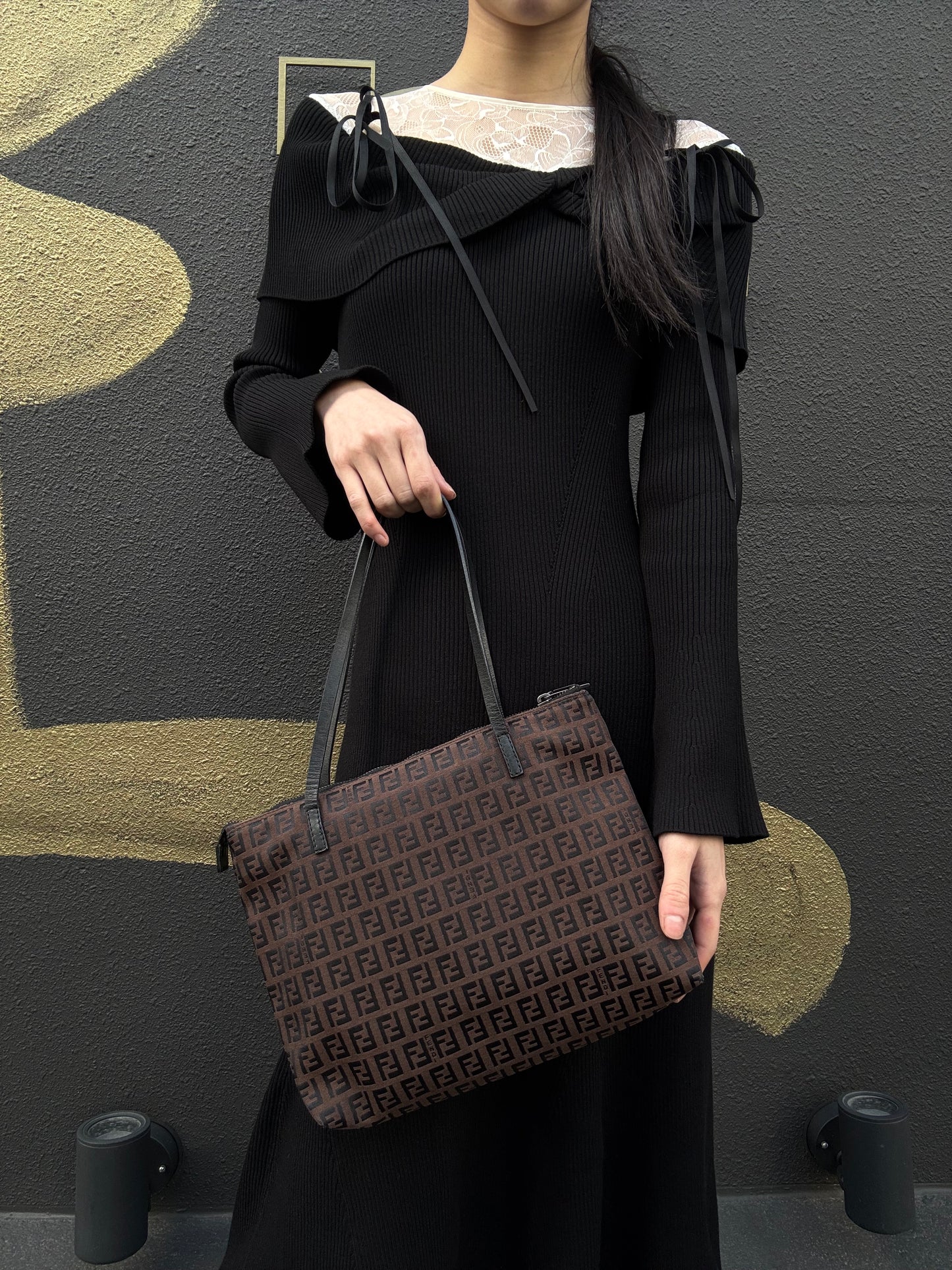 FENDI Zucchino Tote Bag, Canvas, Brown, FENDI Monogram Canvas Tote Shoulder Bag