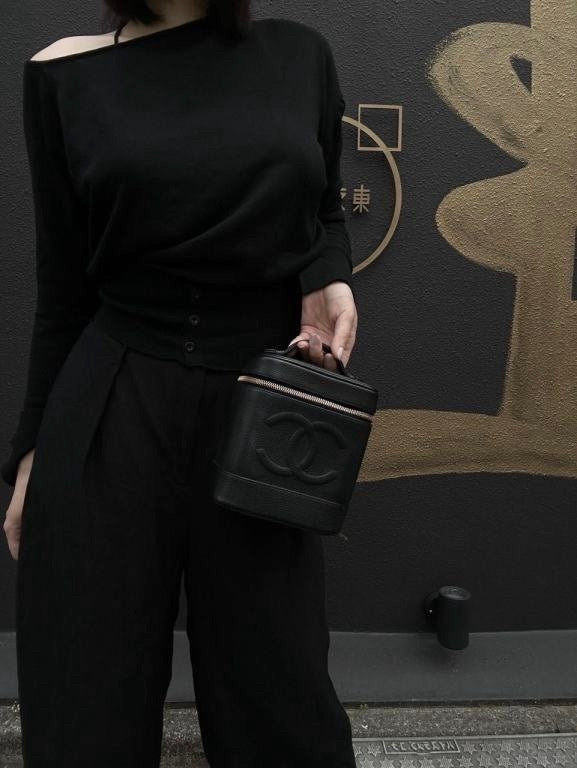 Chanel Coco Mark Caviar Vanity Bag Black with Gold Hardware