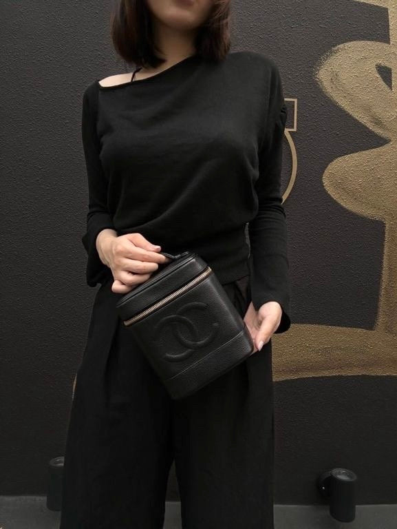 Chanel Coco Mark Caviar Vanity Bag Black with Gold Hardware