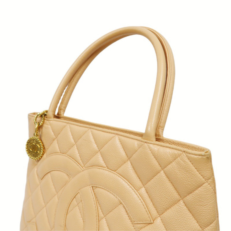 Chanel Reproduction Tote Bag Pink Beige Caviar with Gold Hardware