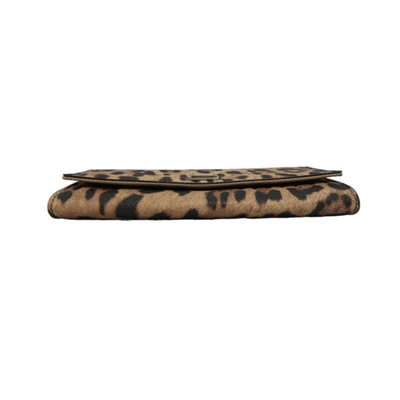 Dolce & Gabbana Leopard Print Long Wallet Brown PVC, with Box
