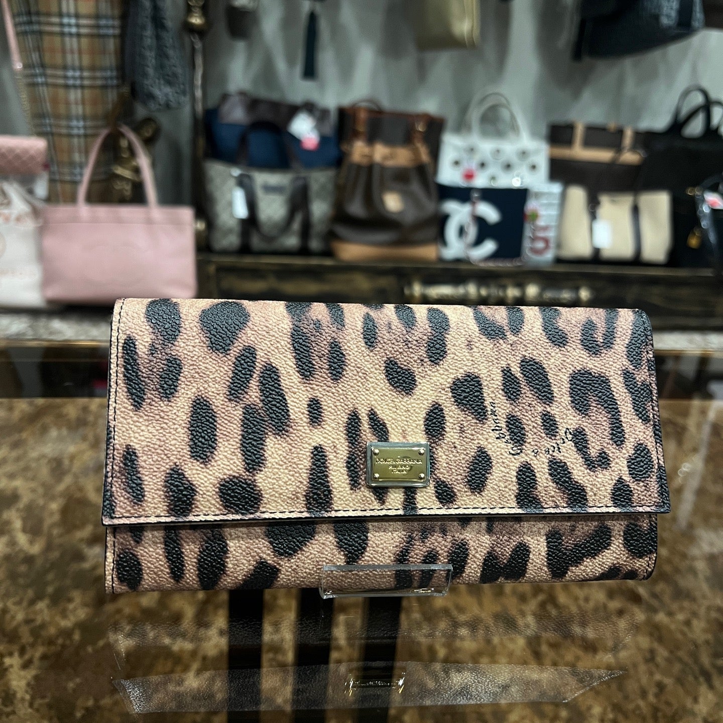 Dolce & Gabbana Leopard Print Long Wallet Brown PVC, with Box