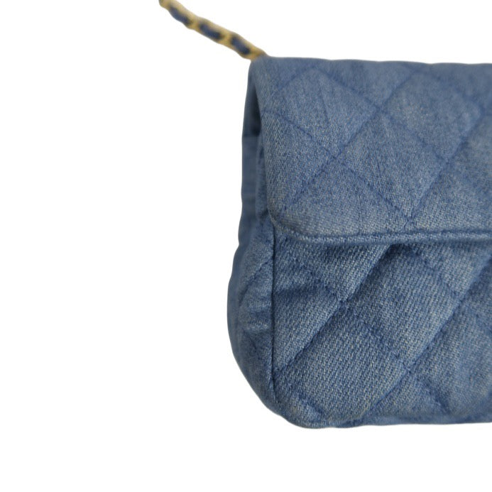 Chanel Blue Denim Classic Flap Bag with Gold Ball Charm