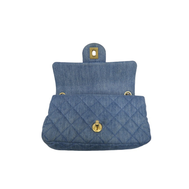 Chanel Blue Denim Classic Flap Bag with Gold Ball Charm