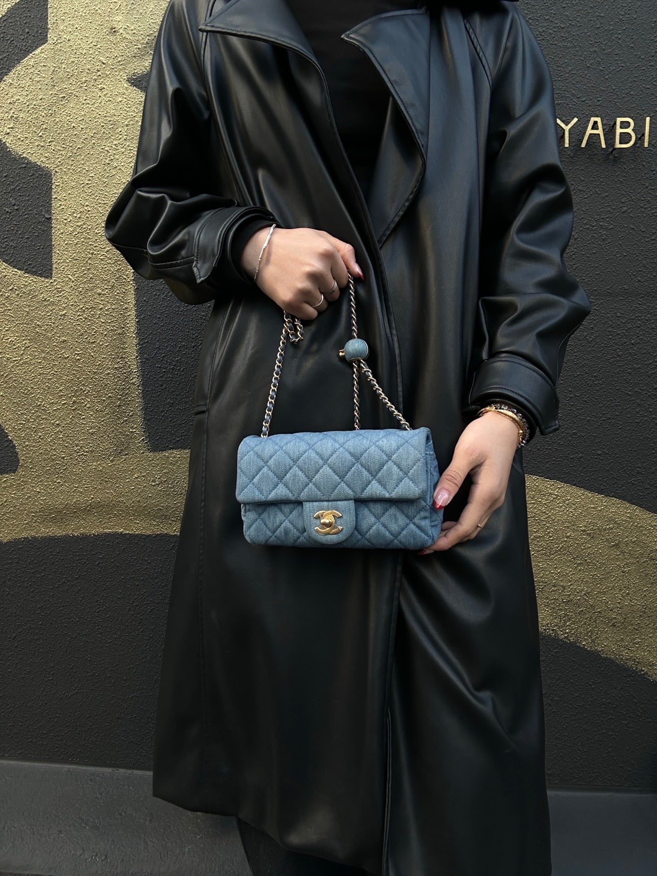 Chanel Blue Denim Classic Flap Bag with Gold Ball Charm