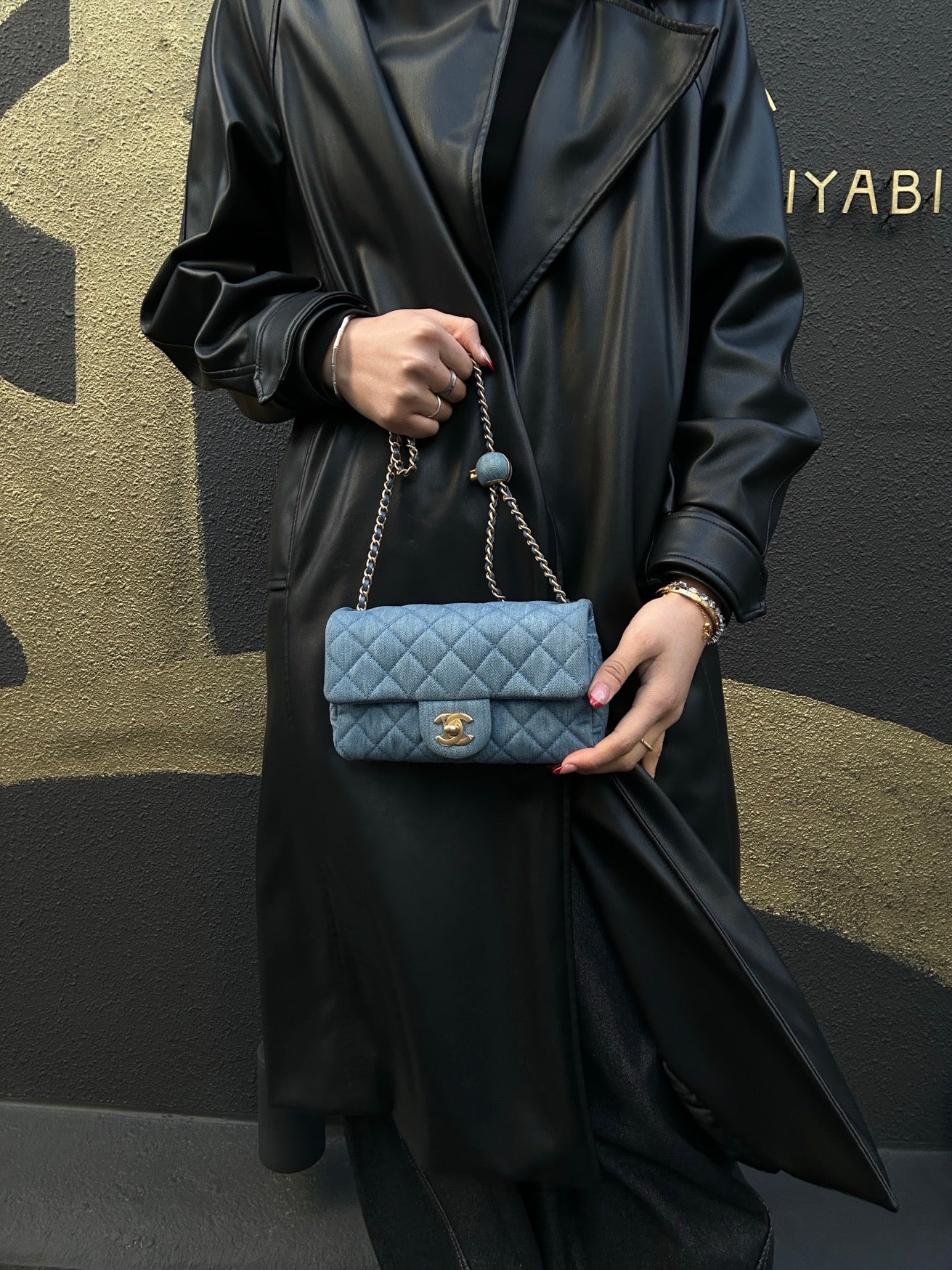 Chanel Blue Denim Classic Flap Bag with Gold Ball Charm