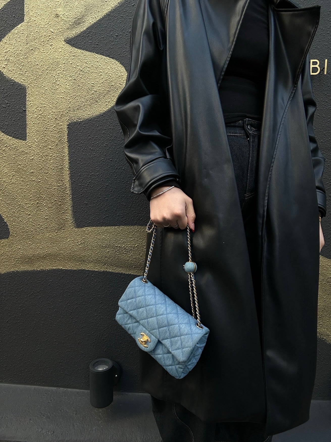 Chanel Blue Denim Classic Flap Bag with Gold Ball Charm