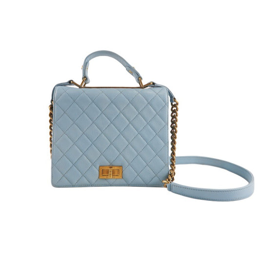 CHANEL Light Blue Quilted Shoulder Bag, Gold Hardware, Caviar Leather, with Guarantee Card, Blue Calfskin, 2.55 Handle Crossbody Bag