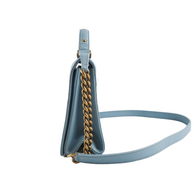 CHANEL Light Blue Quilted Shoulder Bag, Gold Hardware, Caviar Leather, with Guarantee Card, Blue Calfskin, 2.55 Handle Crossbody Bag