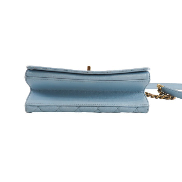 CHANEL Light Blue Quilted Shoulder Bag, Gold Hardware, Caviar Leather, with Guarantee Card, Blue Calfskin, 2.55 Handle Crossbody Bag