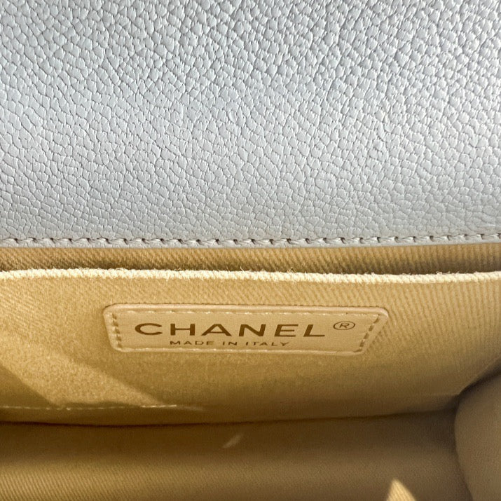 CHANEL Light Blue Quilted Shoulder Bag, Gold Hardware, Caviar Leather, with Guarantee Card, Blue Calfskin, 2.55 Handle Crossbody Bag