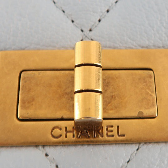 CHANEL Light Blue Quilted Shoulder Bag, Gold Hardware, Caviar Leather, with Guarantee Card, Blue Calfskin, 2.55 Handle Crossbody Bag