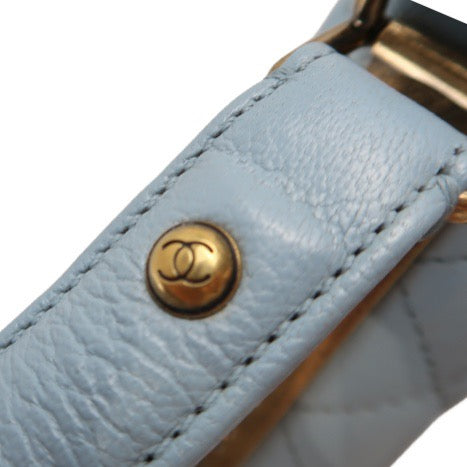 CHANEL Light Blue Quilted Shoulder Bag, Gold Hardware, Caviar Leather, with Guarantee Card, Blue Calfskin, 2.55 Handle Crossbody Bag