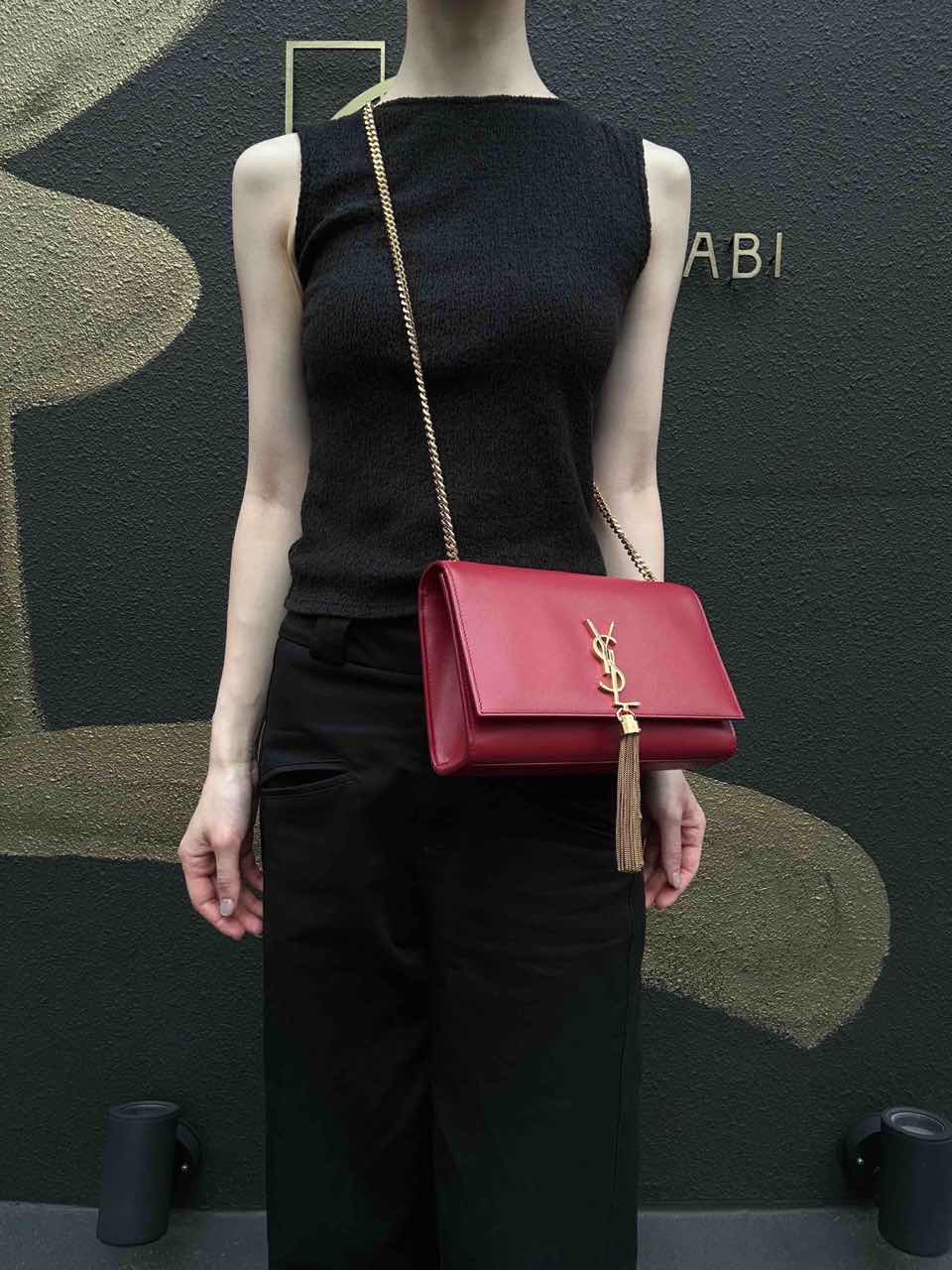 YSL Saint Laurent Kate Tassel Chain Shoulder Bag PVC Red Gold Hardware