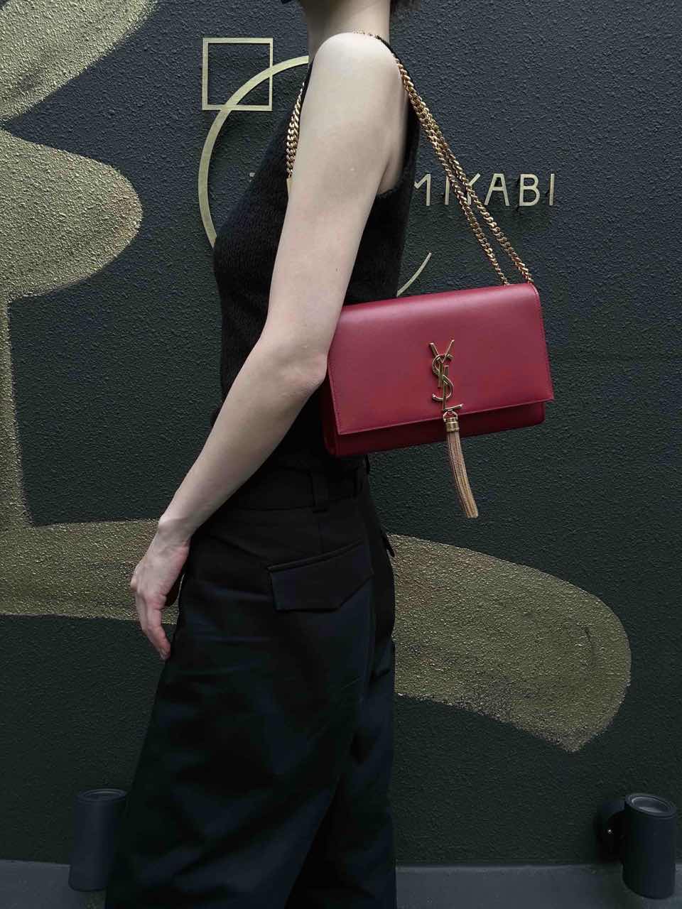 YSL Saint Laurent Kate Tassel Chain Shoulder Bag PVC Red Gold Hardware