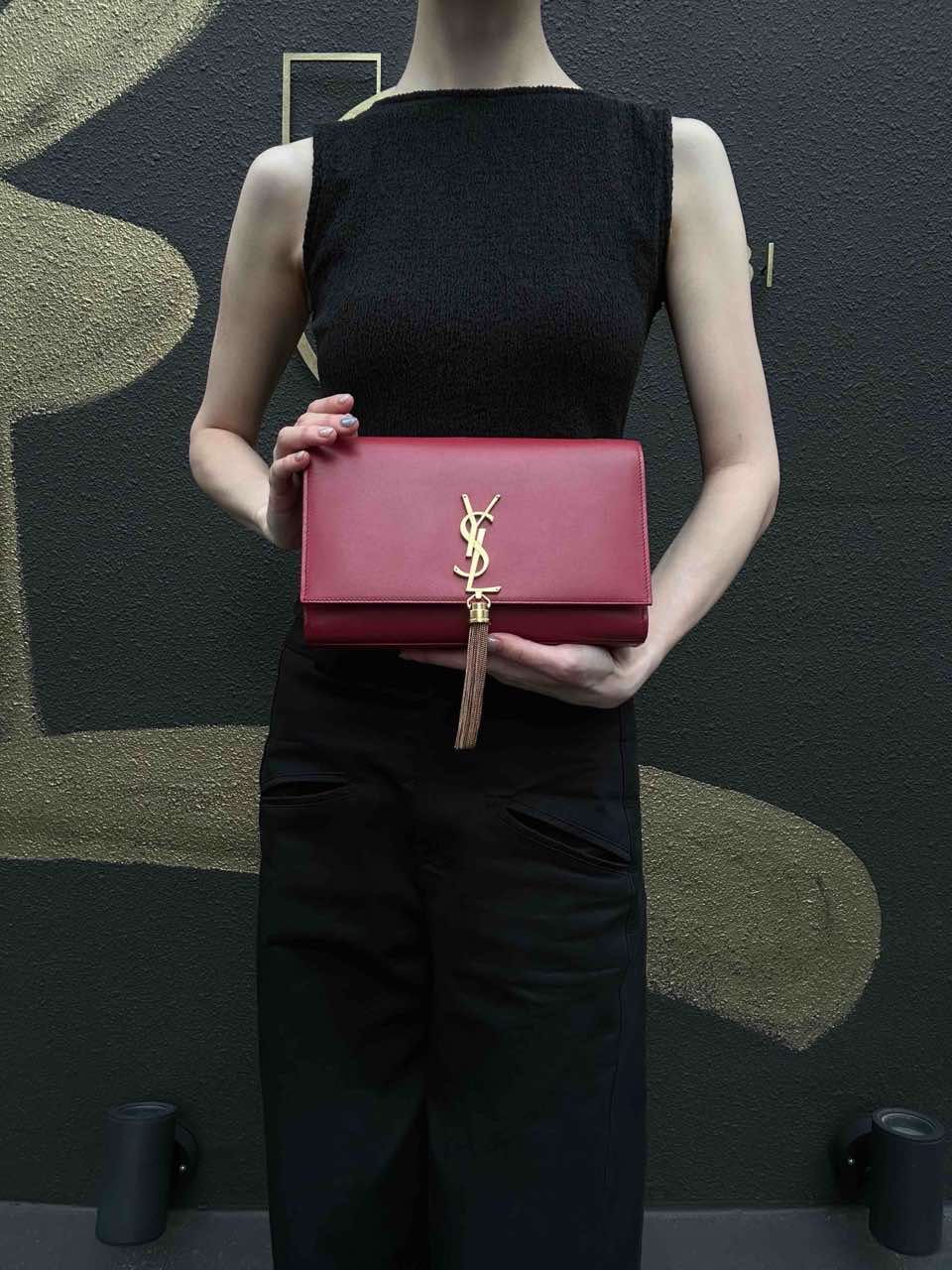 YSL Saint Laurent Kate Tassel Chain Shoulder Bag PVC Red Gold Hardware