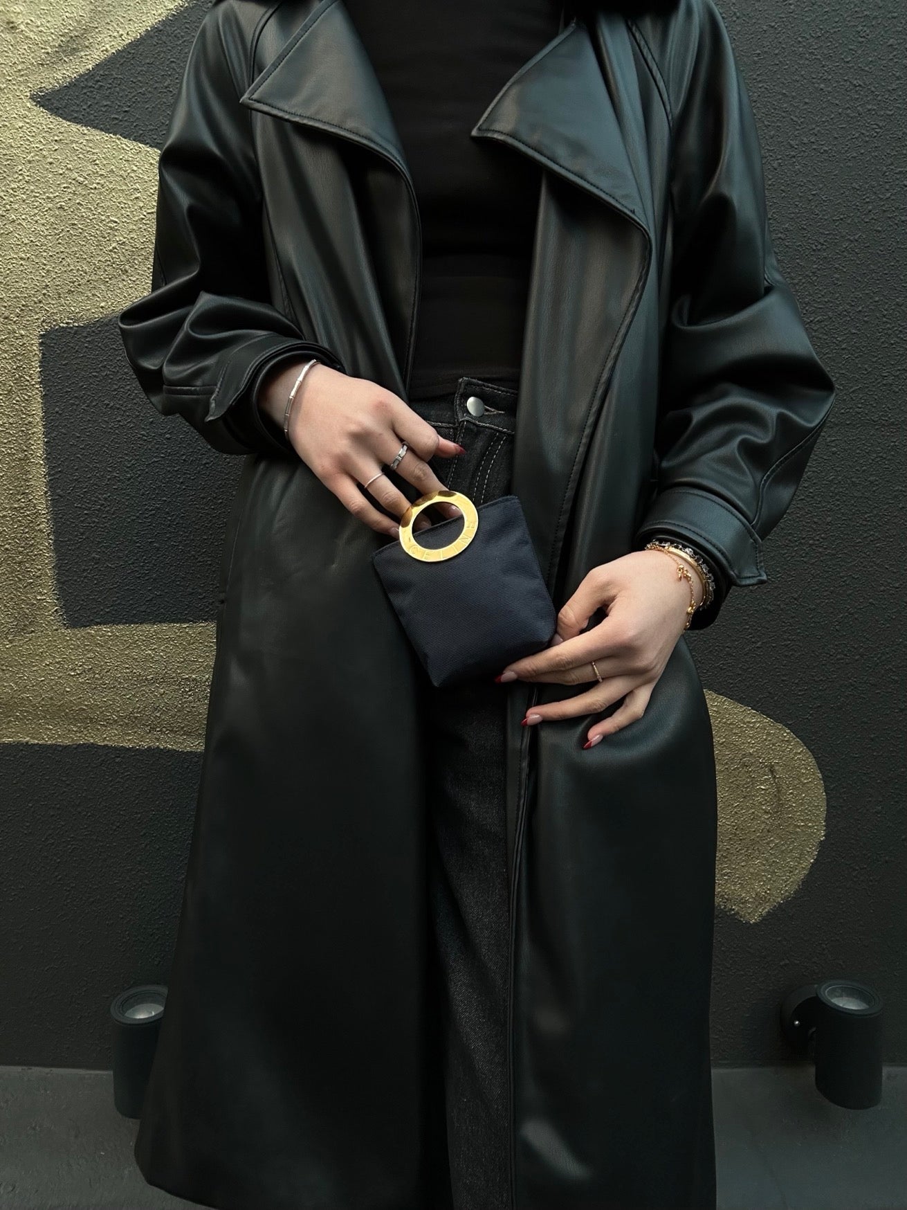 CELINE Navy Nylon Pouch with Gold Hardware, comes with Box