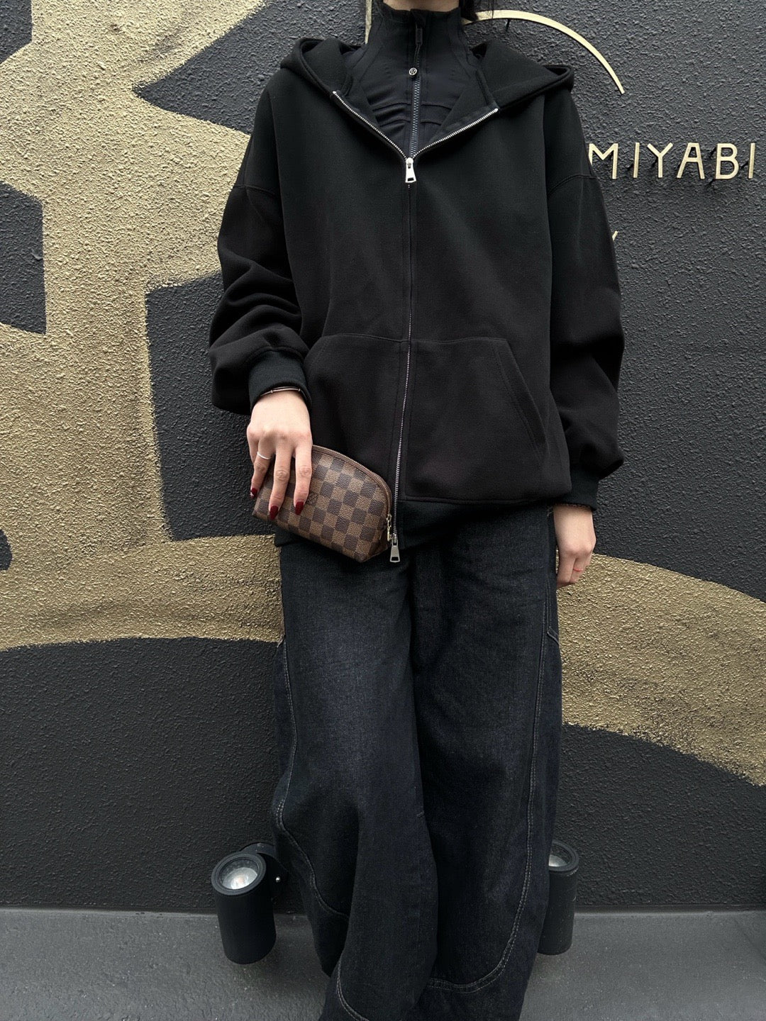 LOUIS VUITTON Damier Pochette Cosmetique, Brown, Half-Moon Cosmetic Pouch