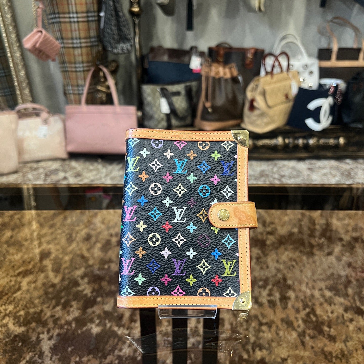 LOUIS VUITTON Monogram Multicolore Agenda Notebook, Black, PVC Material