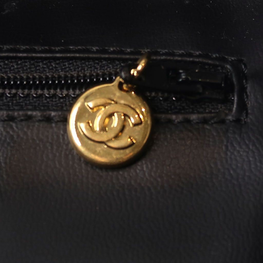 CHANEL Black Caviar Leather Box Bag, Gold Hardware, with Shoulder Strap & Guarantee Card, Top Handle & Crossbody Style