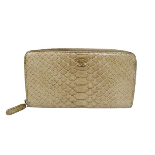 CHANEL Python Skin Long Wallet, Beige
