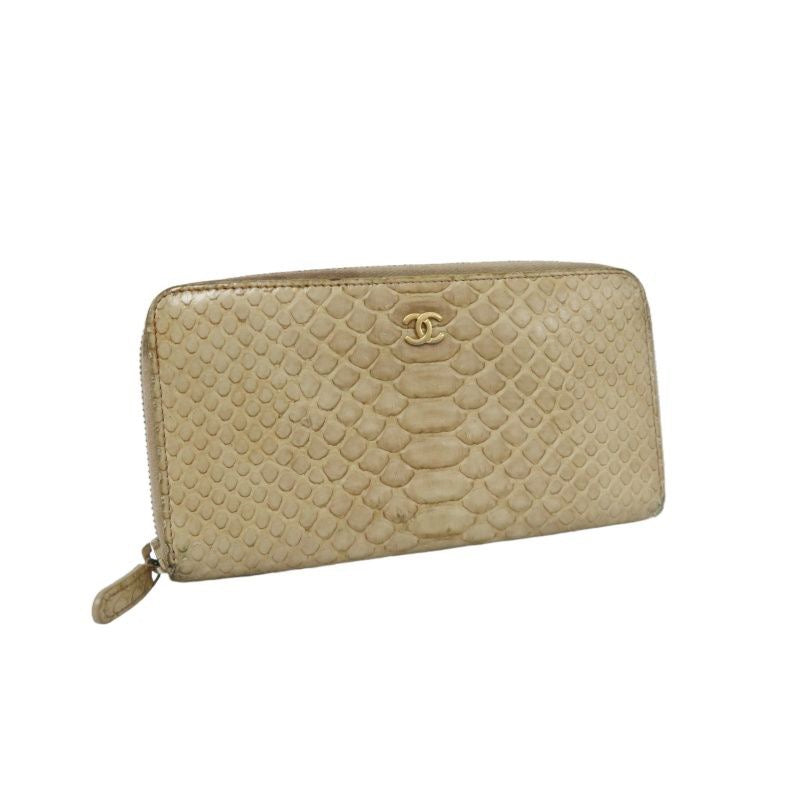 CHANEL Python Skin Long Wallet, Beige