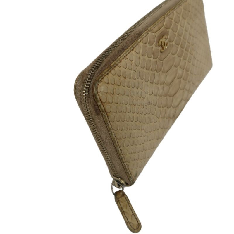 CHANEL Python Skin Long Wallet, Beige