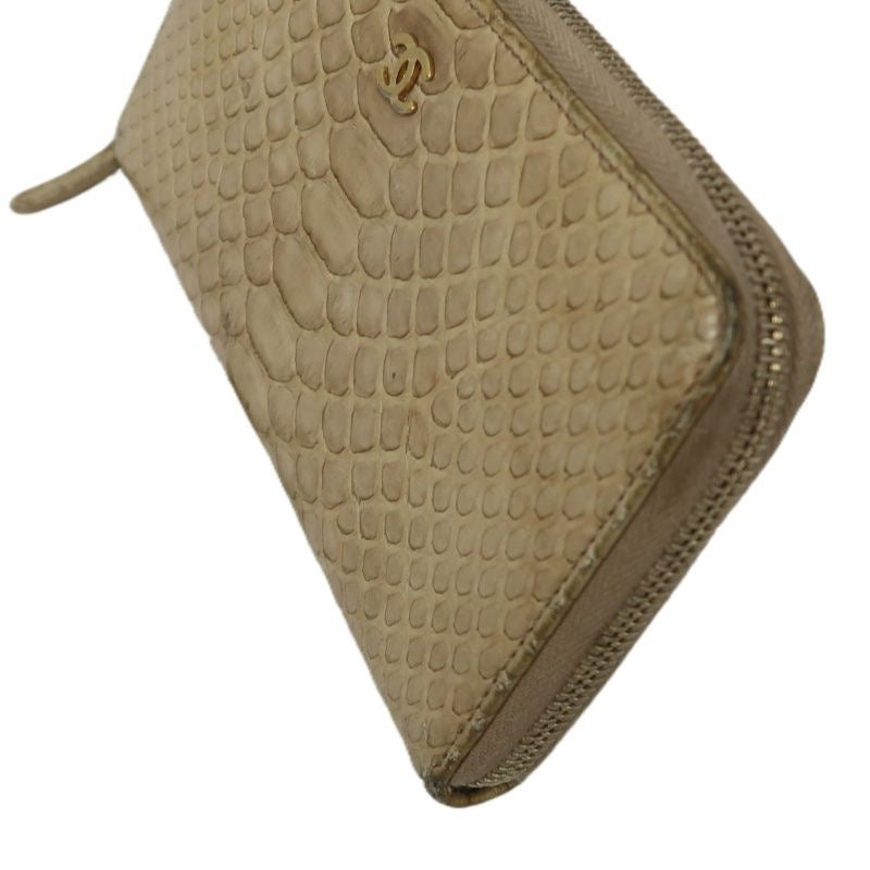 CHANEL Python Skin Long Wallet, Beige