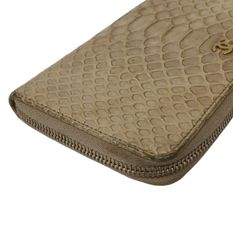 CHANEL Python Skin Long Wallet, Beige