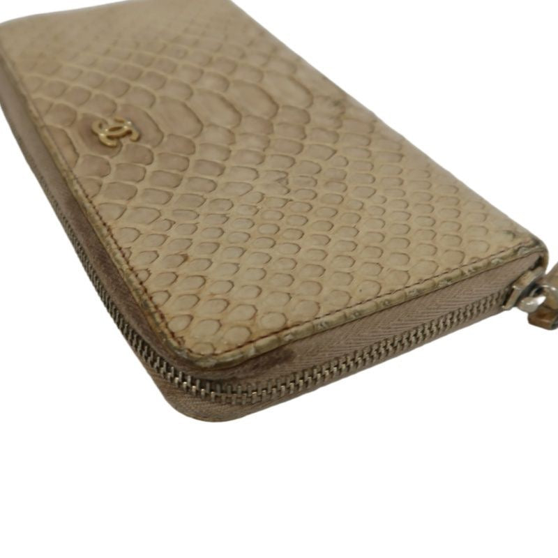 CHANEL Python Skin Long Wallet, Beige