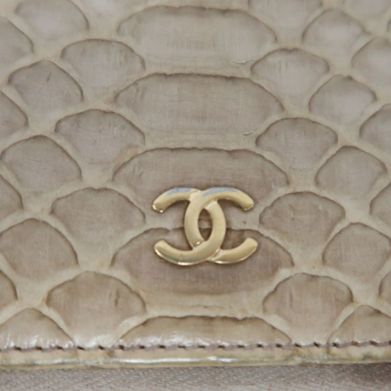 CHANEL Python Skin Long Wallet, Beige