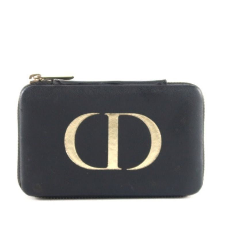 DIOR Accessory Pouch, Black Leather with Gold-Tone CD Hardware
