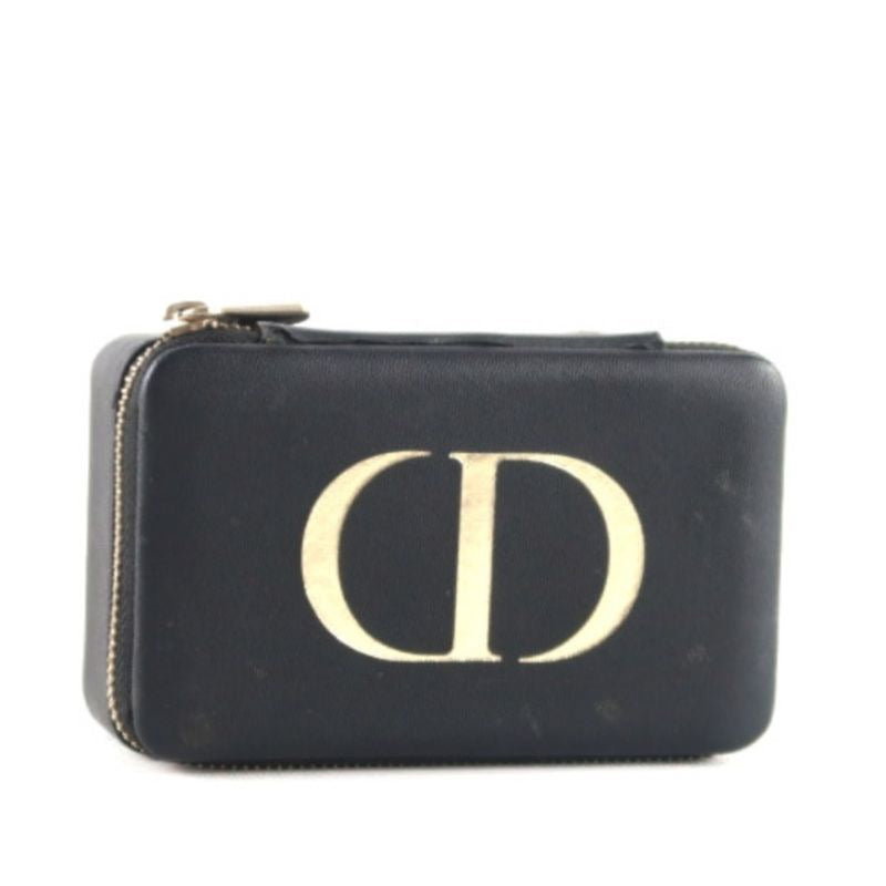 DIOR Accessory Pouch, Black Leather with Gold-Tone CD Hardware