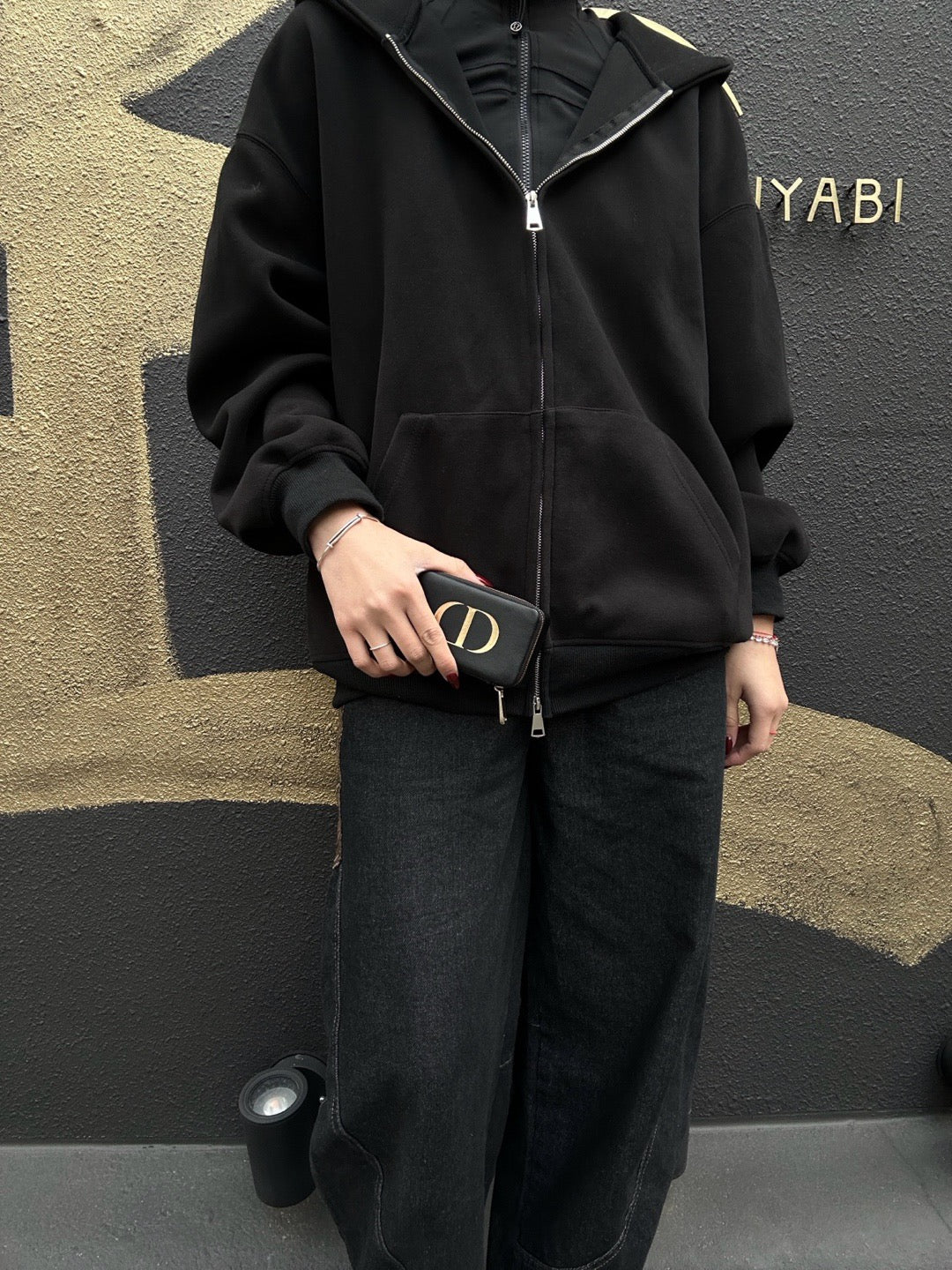 DIOR Accessory Pouch, Black Leather with Gold-Tone CD Hardware