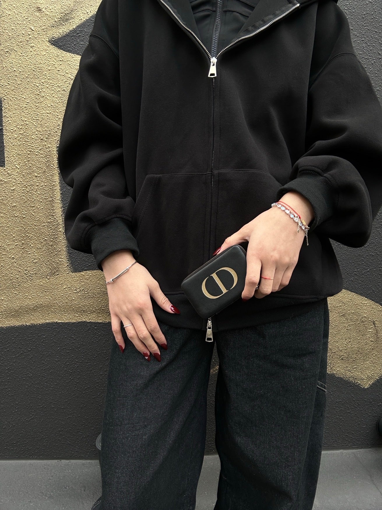 DIOR Accessory Pouch, Black Leather with Gold-Tone CD Hardware