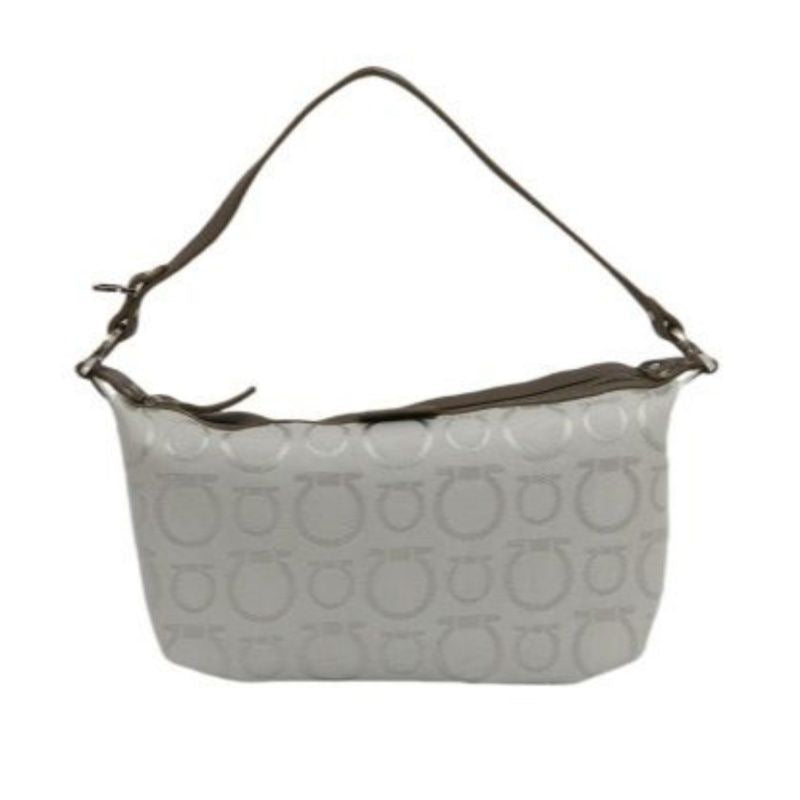 Salvatore Ferragamo Gray Fabric Pouch Shoulder Bag with Silver Hardware