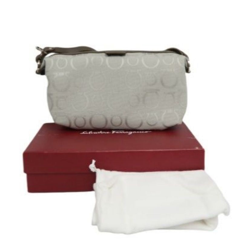 Salvatore Ferragamo Gray Fabric Pouch Shoulder Bag with Silver Hardware
