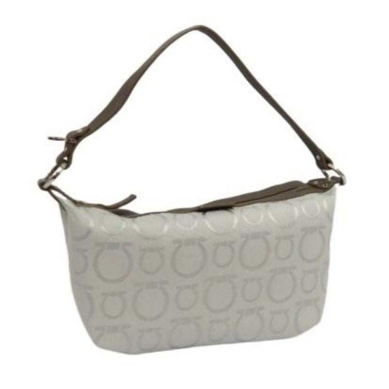 Salvatore Ferragamo Gray Fabric Pouch Shoulder Bag with Silver Hardware