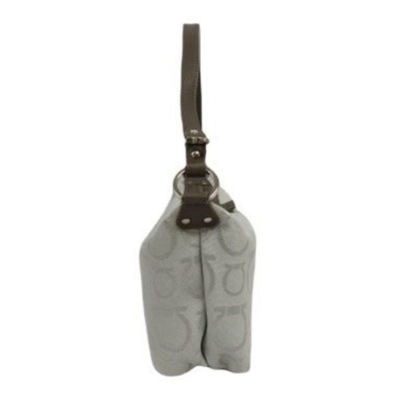 Salvatore Ferragamo Gray Fabric Pouch Shoulder Bag with Silver Hardware