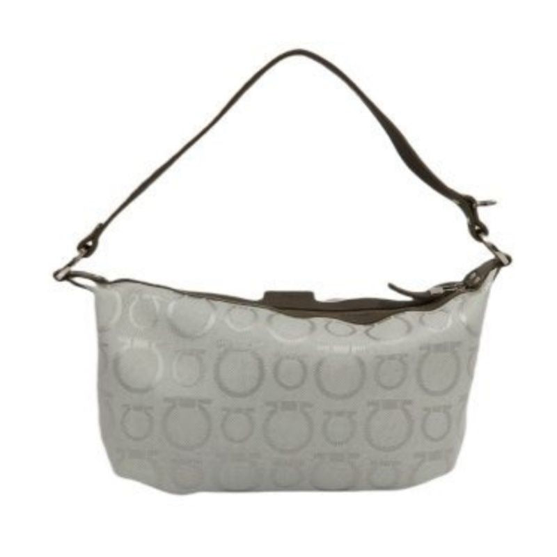 Salvatore Ferragamo Gray Fabric Pouch Shoulder Bag with Silver Hardware