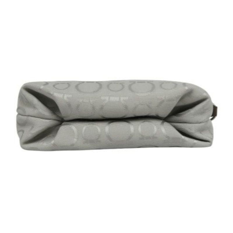 Salvatore Ferragamo Gray Fabric Pouch Shoulder Bag with Silver Hardware