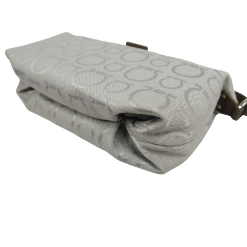Salvatore Ferragamo Gray Fabric Pouch Shoulder Bag with Silver Hardware