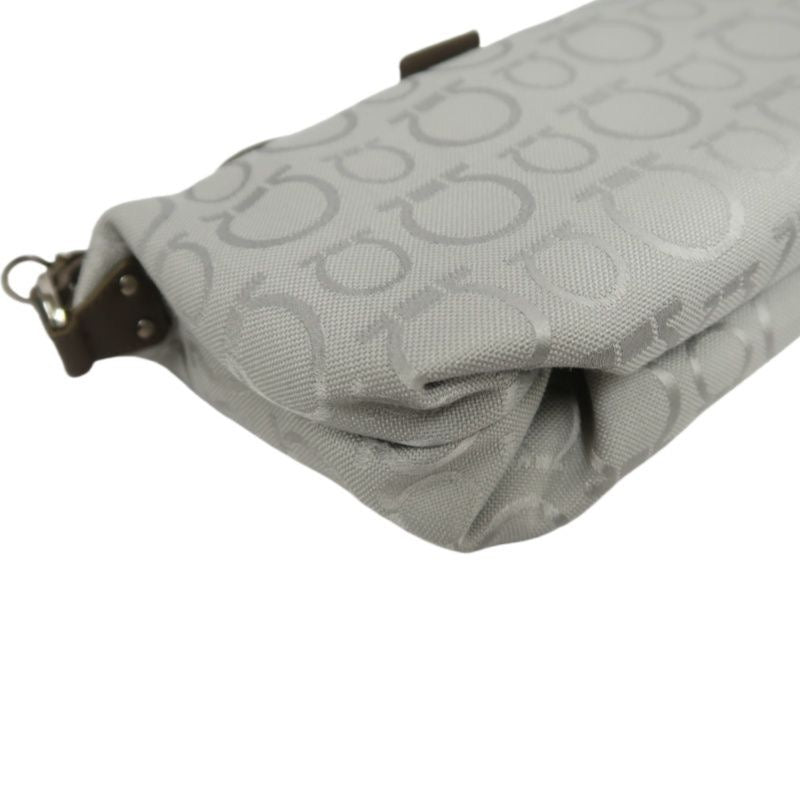 Salvatore Ferragamo Gray Fabric Pouch Shoulder Bag with Silver Hardware