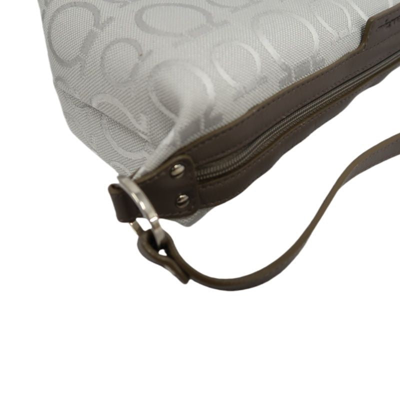 Salvatore Ferragamo Gray Fabric Pouch Shoulder Bag with Silver Hardware