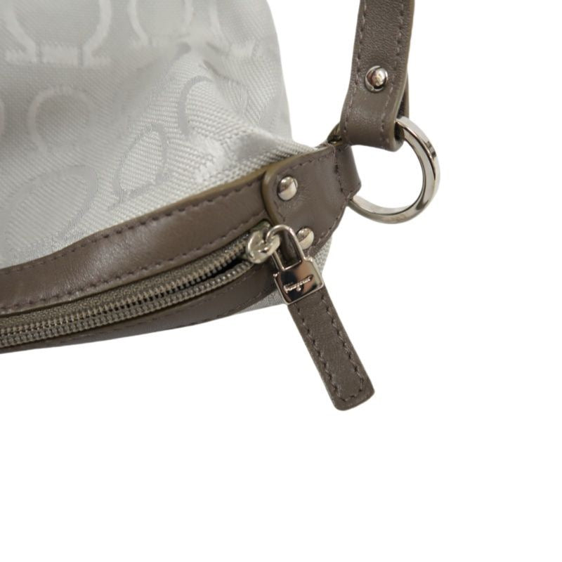 Salvatore Ferragamo Gray Fabric Pouch Shoulder Bag with Silver Hardware