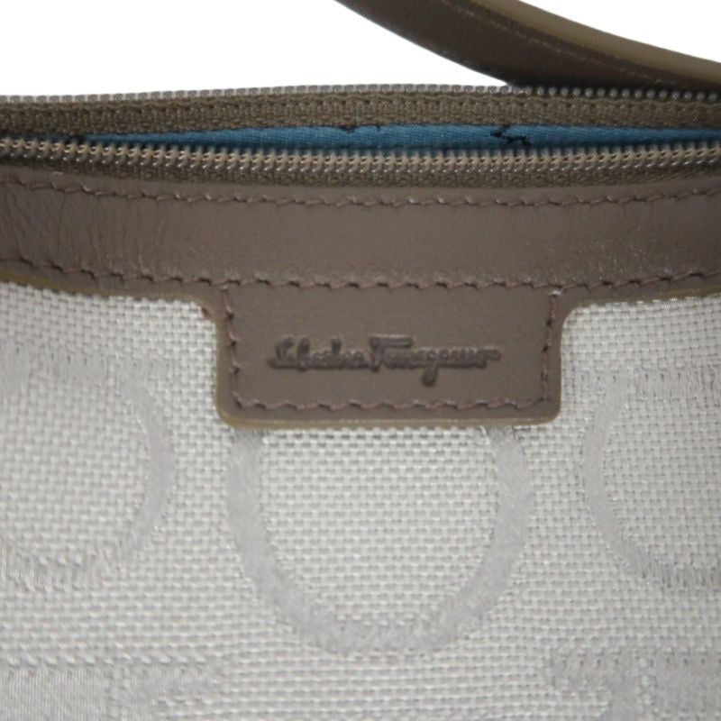 Salvatore Ferragamo Gray Fabric Pouch Shoulder Bag with Silver Hardware