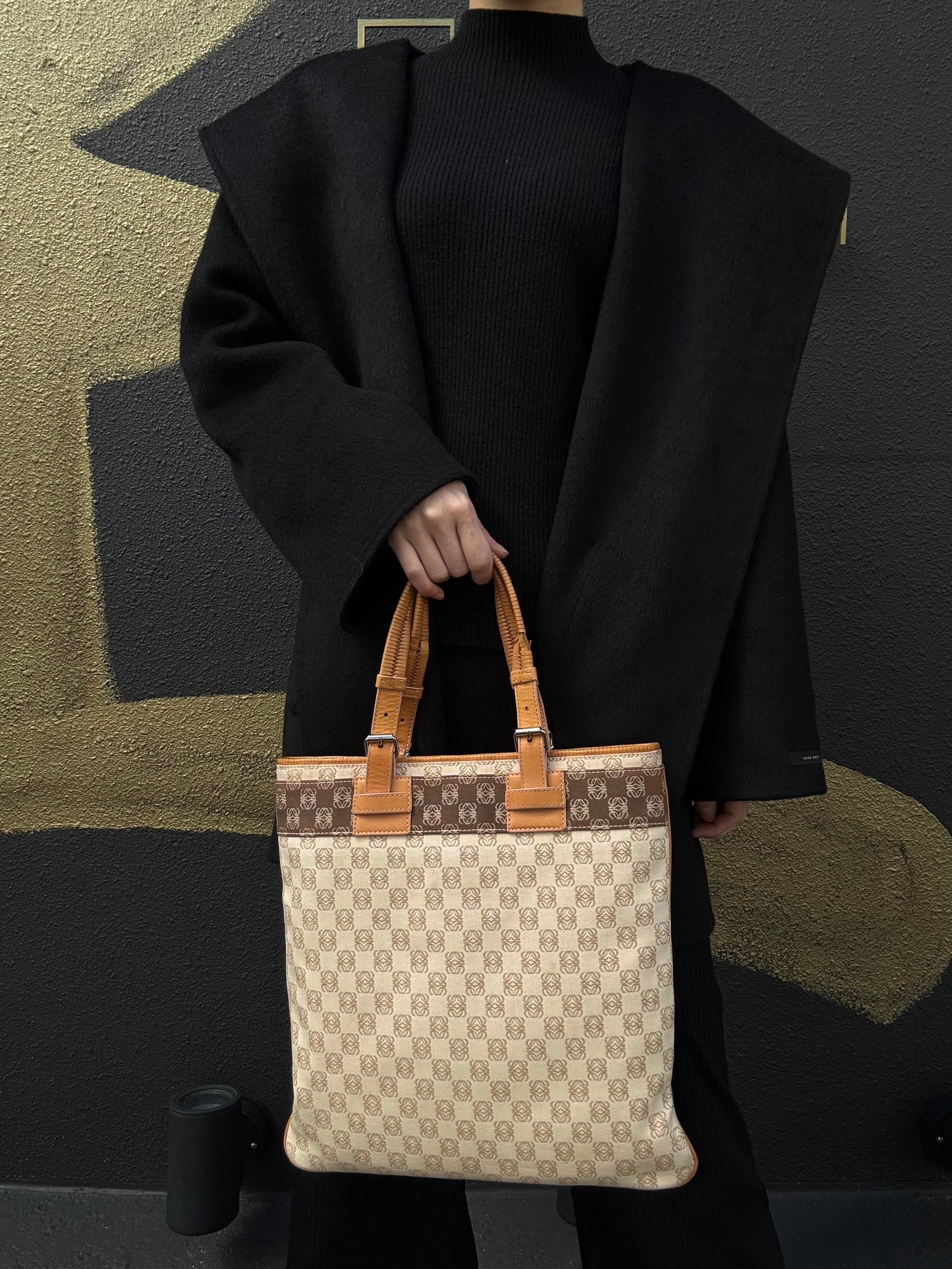 LOEWE Tote Bag, Canvas, Beige, Beige Monogram, Canvas Tote Shoulder Bag