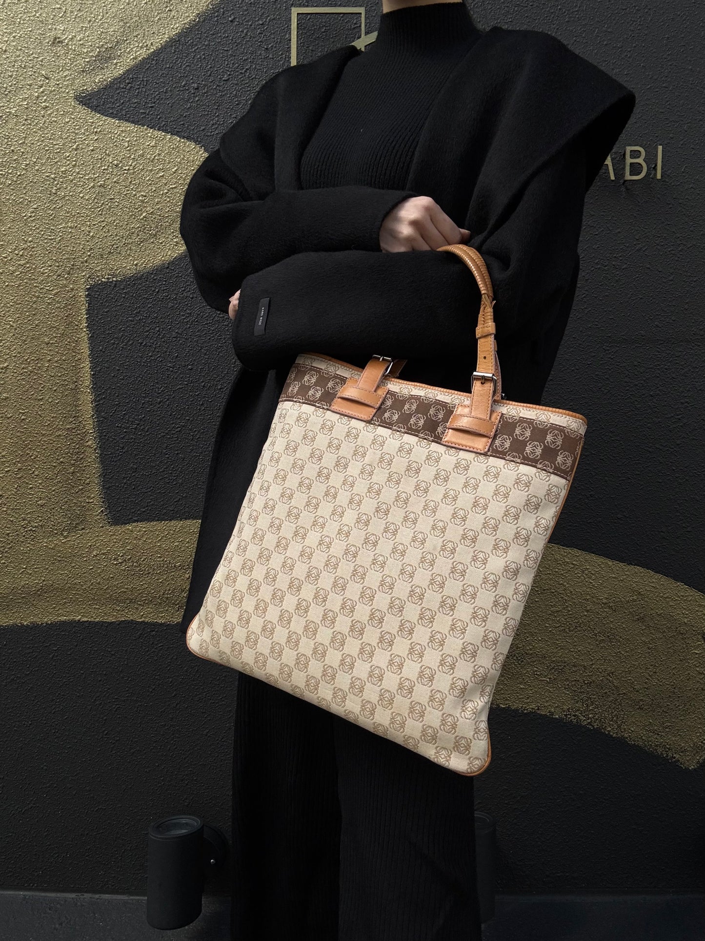LOEWE Tote Bag, Canvas, Beige, Beige Monogram, Canvas Tote Shoulder Bag